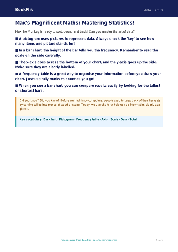 Free Statistics Poster | Year 3 Core | BookFlik worksheet preview — Maths Statistics