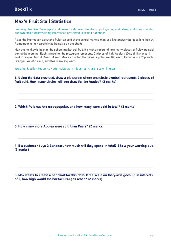 Free Statistics Track Sheet | Year 3 Core | BookFlik worksheet preview — Maths Statistics