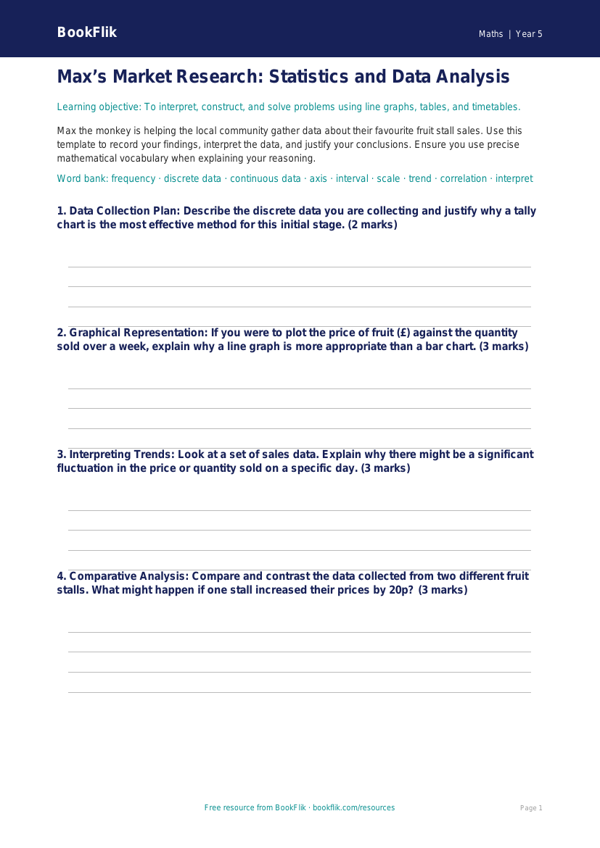 Free Statistics Template | Year 5 Greater Depth | BookFlik worksheet preview — Maths Statistics