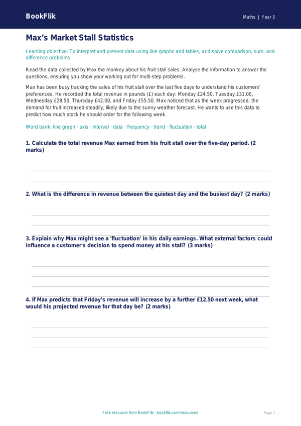 Free Statistics Track Sheet | Year 5 Greater Depth | BookFlik worksheet preview — Maths Statistics