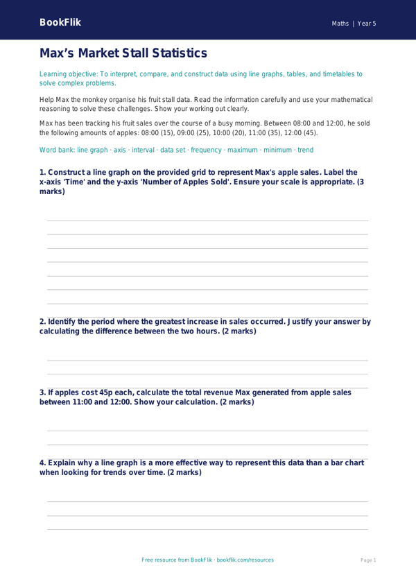 Free Statistics Worksheet | Year 5 Greater Depth | BookFlik worksheet preview — Maths Statistics