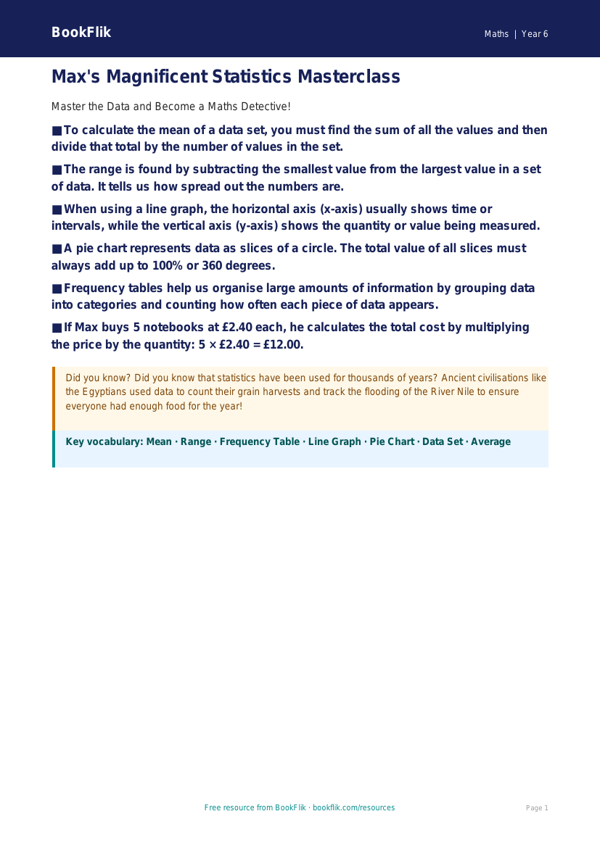 Free Statistics Poster | Year 6 Core | BookFlik worksheet preview — Maths Statistics