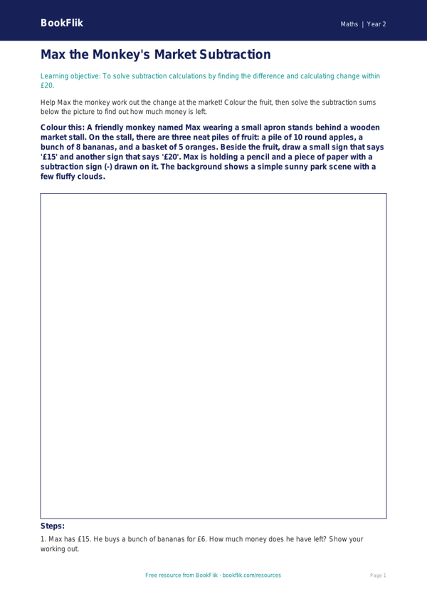 Free Subtraction Colouring Page | Year 2 Core | BookFlik worksheet preview — Maths Subtraction