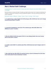 Free Subtraction Activity Sheet | Year 3 Core | BookFlik