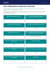 Free Subtraction Flashcards | Year 3 Core | BookFlik