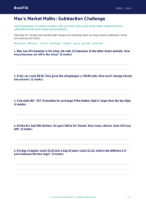 Free Subtraction Worksheet | Year 3 Core | BookFlik