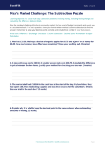 Free Subtraction Activity Sheet | Year 5 Greater Depth | BookFlik