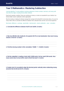 Free Subtraction Assessment | Year 5 Greater Depth | BookFlik
