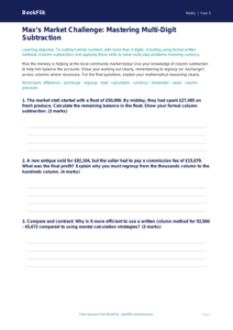 Free Subtraction Template | Year 5 Greater Depth | BookFlik
