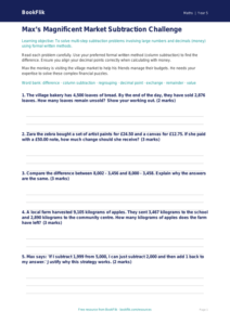 Free Subtraction Worksheet | Year 5 Greater Depth | BookFlik