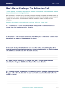 Free Subtraction Activity Sheet | Year 6 Core | BookFlik