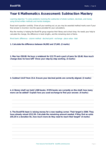 Free Subtraction Assessment | Year 6 Core | BookFlik