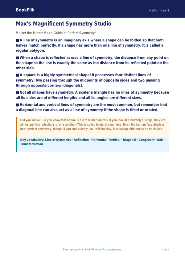 Free Symmetry Poster | Year 5 Greater Depth | BookFlik worksheet preview — Maths Symmetry
