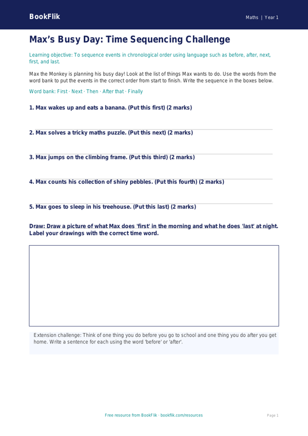 Free Time Activity Sheet | Year 1 Core | BookFlik worksheet preview — Maths Time