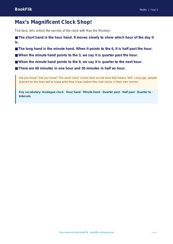 Free Time Poster | Year 2 Core | BookFlik worksheet preview — Maths Time