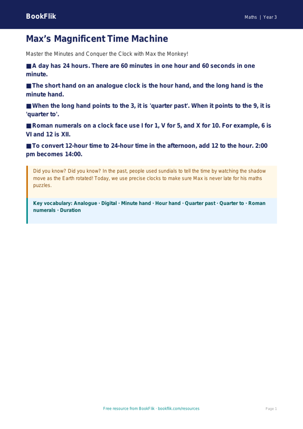 Free Time Poster | Year 3 Core | BookFlik worksheet preview — Maths Time