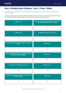 Free Times Tables Flashcards | Year 3 Core | BookFlik