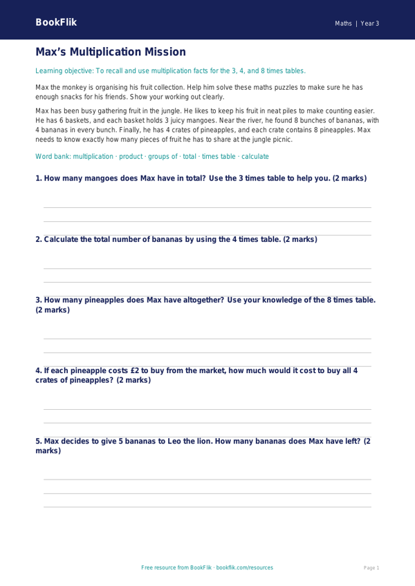 Free Times Tables Track Sheet | Year 3 Core | BookFlik worksheet preview — Maths Times Tables