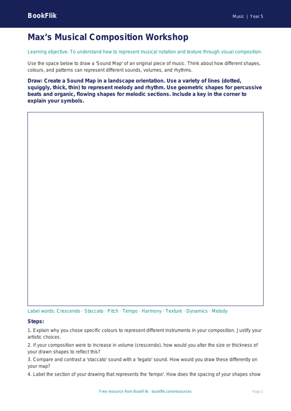 Free Composition Drawing Sheet | Year 5 Greater Depth | BookFlik worksheet preview — Music Composition