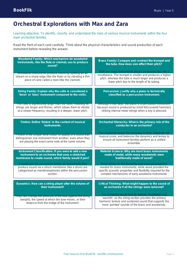 Free Instruments Flashcards | Year 5 Greater Depth | BookFlik worksheet preview — Music Instruments
