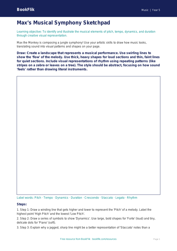 Free Musical Elements Drawing Sheet | Year 5 Greater Depth | BookFlik worksheet preview — Music Musical Elements