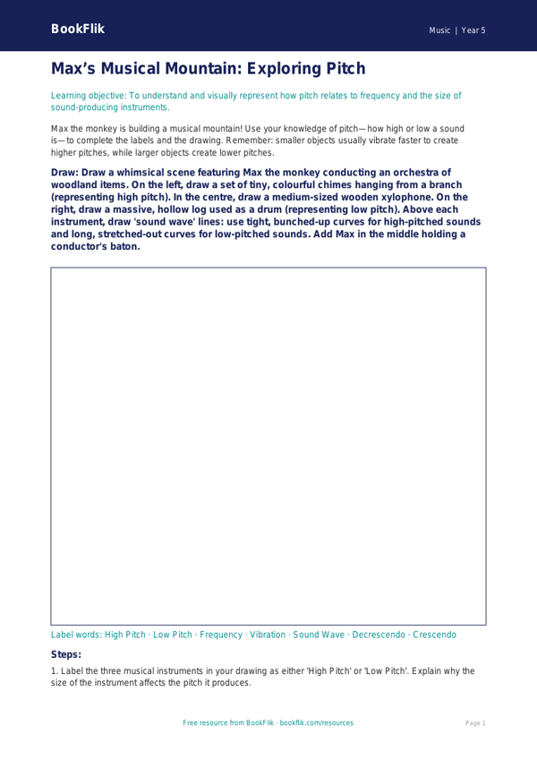 Free Pitch Drawing Sheet | Year 5 Greater Depth | BookFlik worksheet preview — Music Pitch