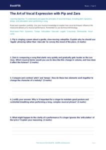 Free Singing Worksheet | Year 5 Greater Depth | BookFlik