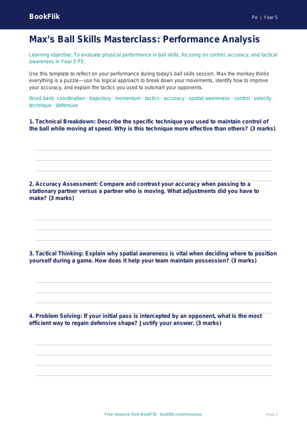 Free Ball Skills Template | Year 5 Greater Depth | BookFlik worksheet preview — Pe Ball Skills