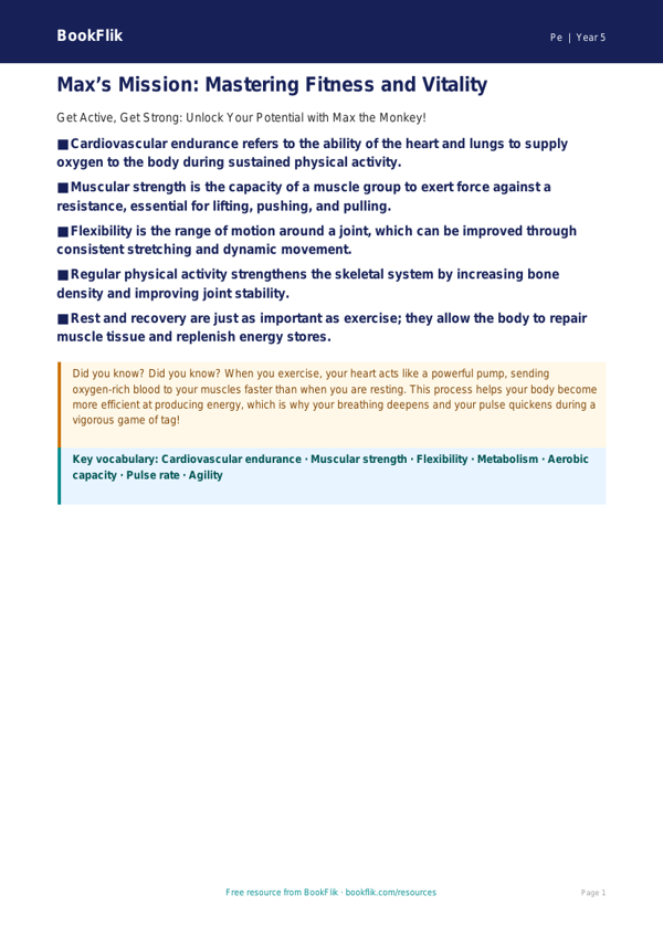 Free Fitness Poster | Year 5 Greater Depth | BookFlik worksheet preview — Pe Fitness