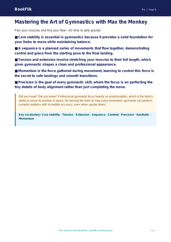 Free Gymnastics Poster | Year 5 Greater Depth | BookFlik worksheet preview — Pe Gymnastics