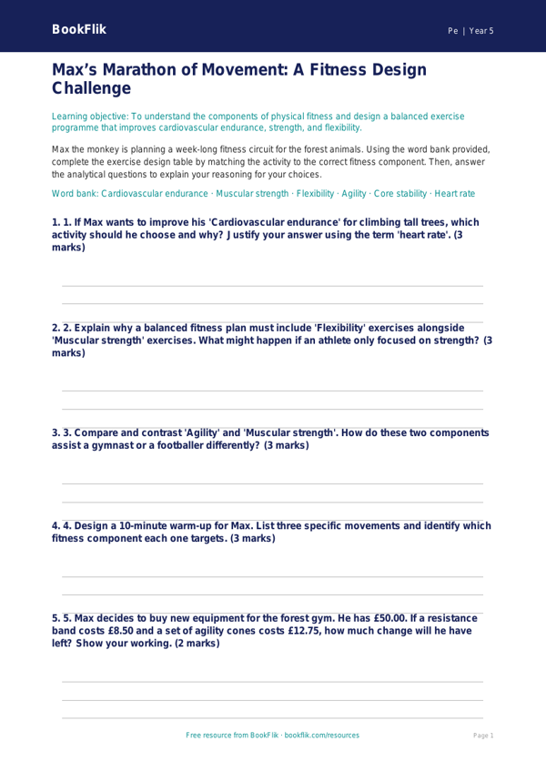 Free Health And Fitness Activity Sheet | Year 5 Greater Depth | BookFlik worksheet preview — Pe Health And Fitness