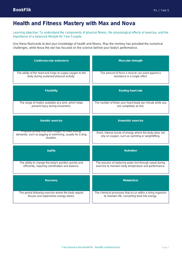 Free Health And Fitness Flashcards | Year 5 Greater Depth | BookFlik worksheet preview — Pe Health And Fitness