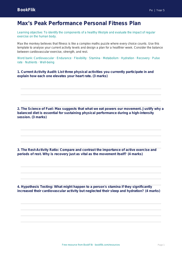 Free Health And Fitness Template | Year 5 Greater Depth | BookFlik worksheet preview — Pe Health And Fitness