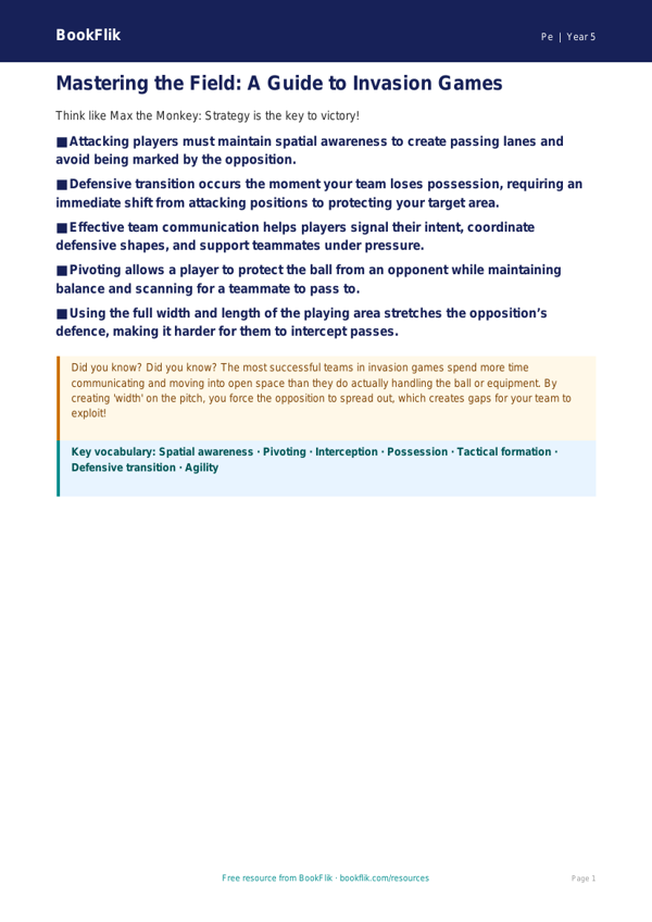 Free Invasion Games Poster | Year 5 Greater Depth | BookFlik worksheet preview — Pe Invasion Games
