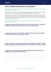 Free Outdoor Adventures Assessment | Year 5 Greater Depth | BookFlik