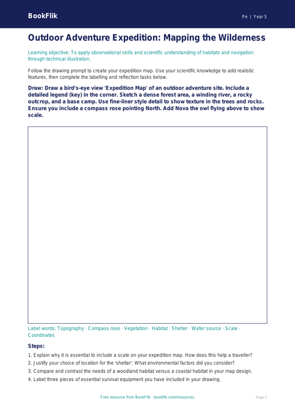 Free Outdoor Adventures Drawing Sheet | Year 5 Greater Depth | BookFlik worksheet preview — Pe Outdoor Adventures