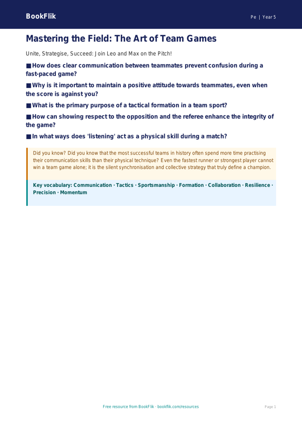 Free Team Games Poster | Year 5 Greater Depth | BookFlik worksheet preview — Pe Team Games
