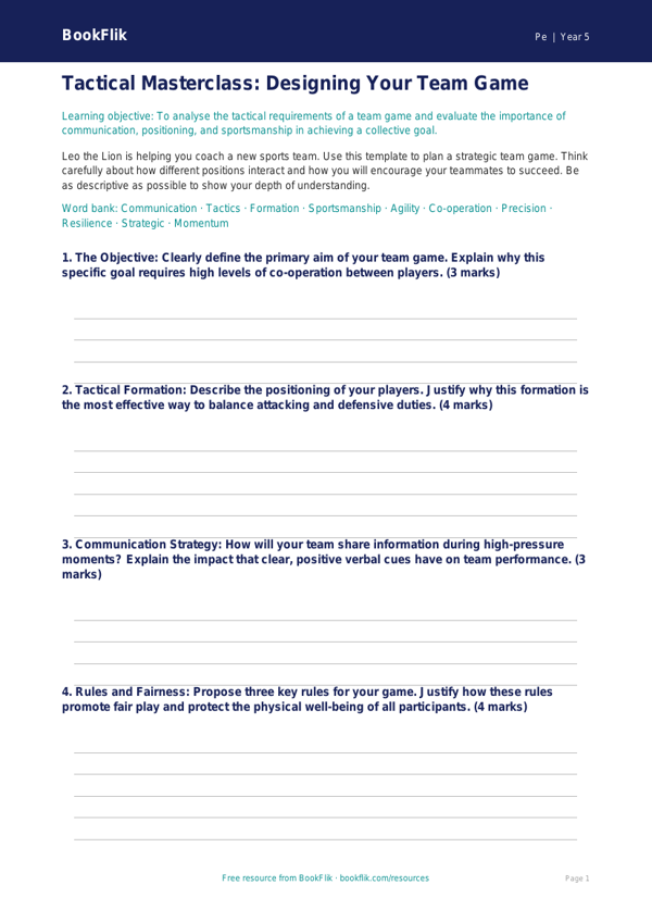 Free Team Games Template | Year 5 Greater Depth | BookFlik worksheet preview — Pe Team Games