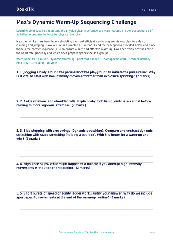 Free Warm Up Activity Sheet | Year 5 Greater Depth | BookFlik worksheet preview — Pe Warm Up