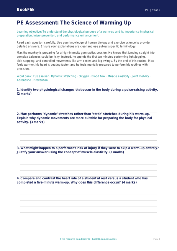 Free Warm Up Assessment | Year 5 Greater Depth | BookFlik worksheet preview — Pe Warm Up