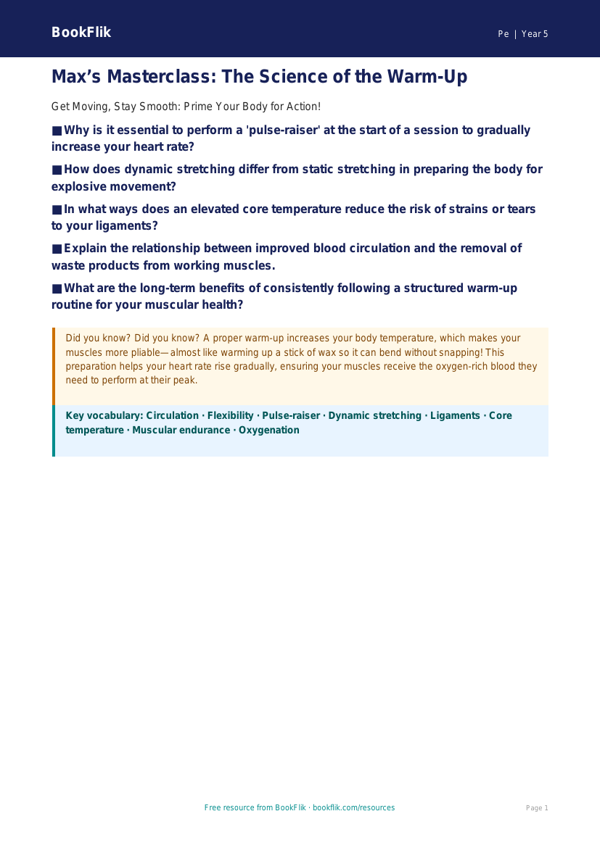 Free Warm Up Poster | Year 5 Greater Depth | BookFlik worksheet preview — Pe Warm Up