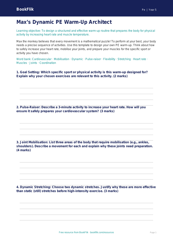 Free Warm Up Template | Year 5 Greater Depth | BookFlik worksheet preview — Pe Warm Up