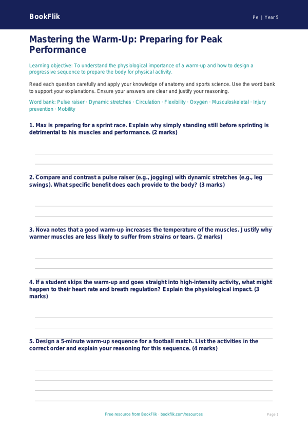Free Warm Up Worksheet | Year 5 Greater Depth | BookFlik worksheet preview — Pe Warm Up