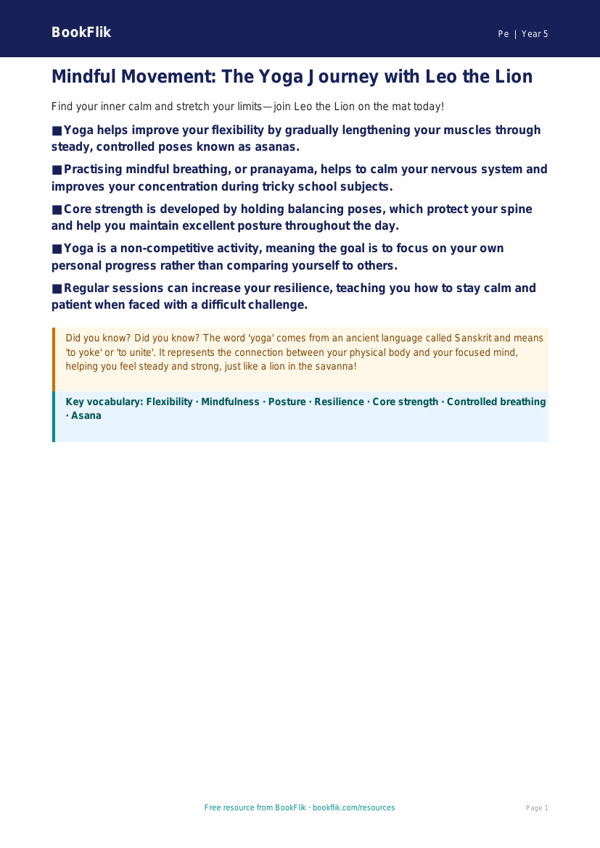 Free Yoga Poster | Year 5 Greater Depth | BookFlik worksheet preview — Pe Yoga