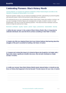 Free Black History Month Worksheet | Year 5 Greater Depth | BookFlik
