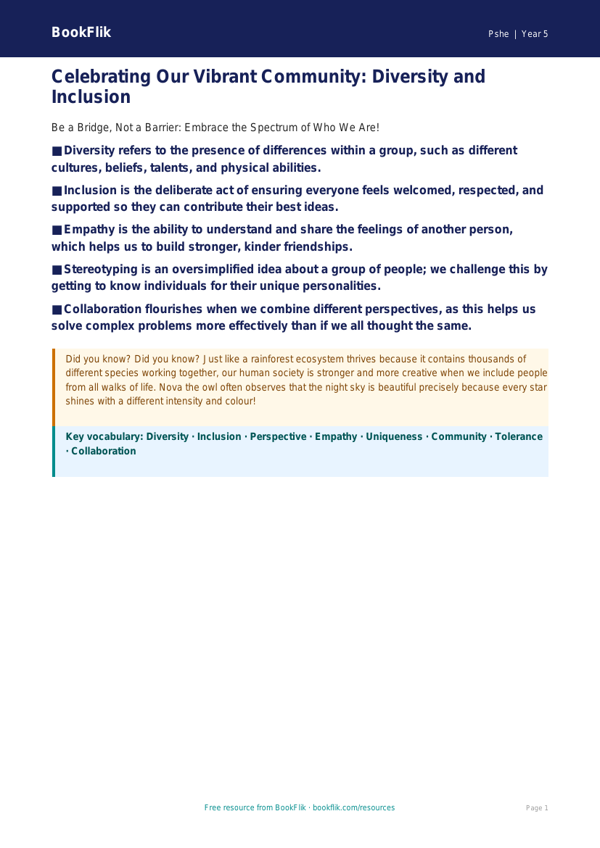 Free Diversity And Inclusion Poster | Year 5 Greater Depth | BookFlik worksheet preview — Pshe Diversity And Inclusion