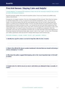 Free First Aid Comprehension | Year 5 Greater Depth | BookFlik