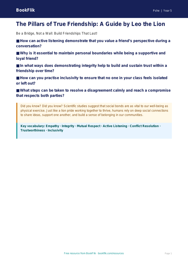 Free Friendship Poster | Year 5 Greater Depth | BookFlik worksheet preview — Pshe Friendship