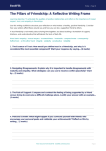 Free Friendship Writing Frame | Year 5 Greater Depth | BookFlik