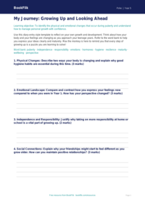 Free Growing Up Template | Year 5 Greater Depth | BookFlik